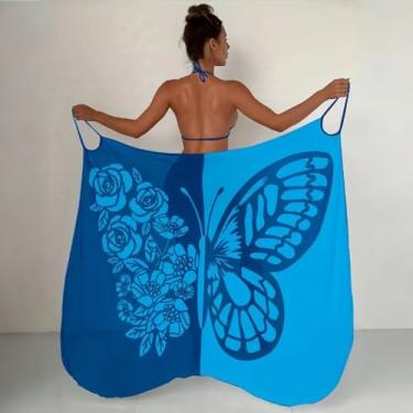 Imagem de Toalha de praia de microfibra, envoltório de praia com alça espaguete borboleta feminina, com secagem rápida, compacta, sem areia, à prova de areia e leve, perfeita para acampamento e viagens de carro