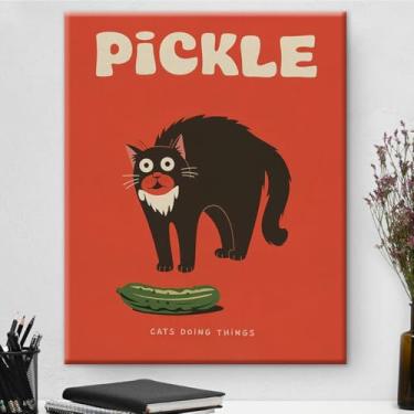 Imagem de Pôster de impressão em tela de gato engraçado para decoração de casa, cozinha, sala de estar, presentes para amantes de picles, 20 x 25 cm