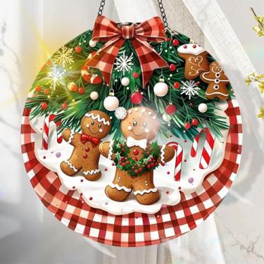 Imagem de Apanhador solar de acrílico colorido, decoração de janela suspensa de pão de gengibre com design de vitral impresso, apanhador de sol, arte de parede de arco-íris, ornamentos de Natal para uso interno