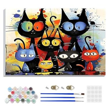 Imagem de DOMROM Kit de pintura de gato por números para adultos iniciantes com cavalete de madeira, kit de pintura DIY por números em tela, kit de pintura a óleo faça você mesmo para decoração de parede de