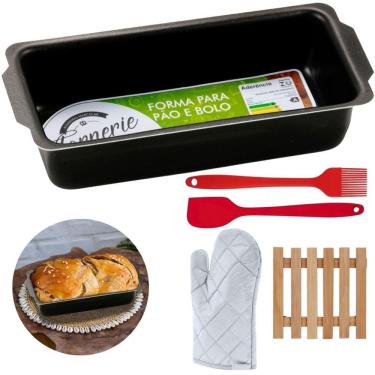 Imagem de Forma De Pão 2L + Luva + Pincel + Espátula + Descanso Panela