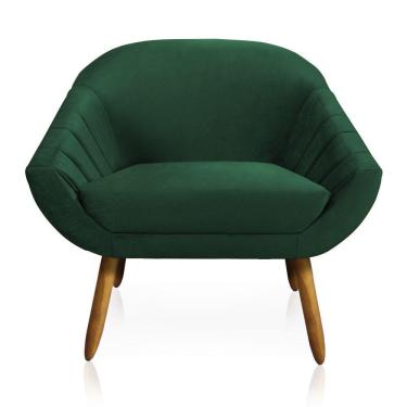 Imagem de Poltrona Giovana Veludo Pés Palito Castanho Verde Esmeralda