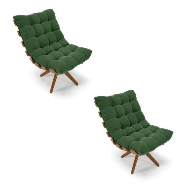 Imagem de Kit 02 Poltronas Giratória Costela Suede Verde Base Madeira