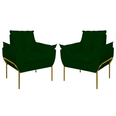 Imagem de Kit 02 Poltronas Base Metal Dourada Sala Quarto Balaqui Decor Verde