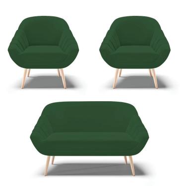 Imagem de Kit 01 Namoradeira E 02 Poltronas Veludo Natural Verde