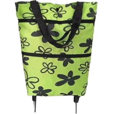 Imagem de Bolsa de Compras Dobrável com Rodas para Feira e Supermercado 10kg | Leve e Prática(Verde Estampa)
