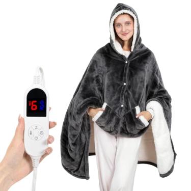 Imagem de DAILYLIFE Cobertor aquecido vestível, 101,6 cm x 178 cm com 6 níveis de aquecimento e temporizador de 12 horas, xale poncho aquecido e moletons com bolsos, lavável na máquina com certificação ETL