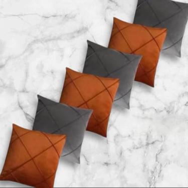 Imagem de Kit 6 Capas de Almofadas Suede Drapeadas 45x45cm Decorativas para Sofá e Cama – Toque Suave e Elegante(Terra cota com cinza)