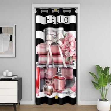 Imagem de Erosebridal Cortina blecaute preta e rosa moderna preta e branca para meninas mulheres moderna flor floral perfume listrado cortina de porta de salto alto revista livros cortina de porta, 86 cm L x