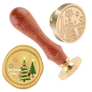 Imagem de Selo de cera de Natal Carimbo de selagem de árvore de Natal latão e uma alça de madeira carimbos cabeça para cartões de Natal carta convite cartão de convite pacote de presente de casamento