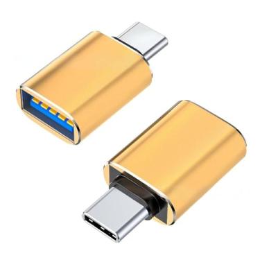 Imagem de Adaptador USB C macho para USB 3 fêmea, conversor de cabo de carregador USB para tipo C, Plug and Play de alta velocidade, compatível com vários dispositivos-2 pacotes/dourado