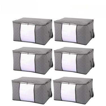 Imagem de KIT2~KIT10 Caixa Saco Organizador Grande Edredom Cobertor Casaco Guarda Roupa Ecológico Anti-Poeira Umidade Multiuso(6PCS-84L-Cinza)