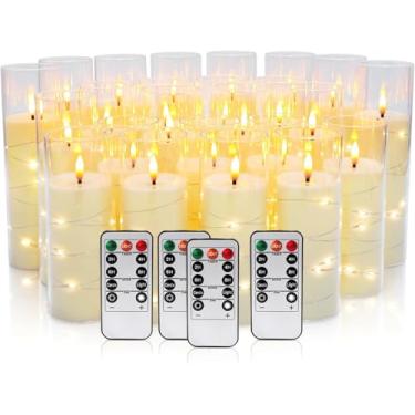 Imagem de YOROXRG Pacote com 24 velas cintilantes sem chama, velas operadas por bateria, luzes de LED para ano novo, decoração de casa, festas, casamento (D2,2 x 12,7 cm 12,7 cm 15,2 cm 17,8 cm Vermelho