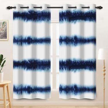 Imagem de TTQYFNM Cortinas blecaute listradas abstratas azuis para quarto, cortinas de janela em tecido listrado para sala de estar, cozinha, decoração de casa, ilhós, isolamento térmico, conjunto de 2 painéis