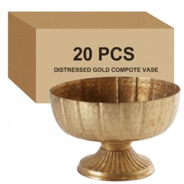Imagem de Ninehaoou Vaso de compota dourado envelhecido com 20 peças para centros de mesa, tigela de compota, 20 cm de largura, vintage, decorativo, antigo, urna, vaso para eventos de casamento, festa de