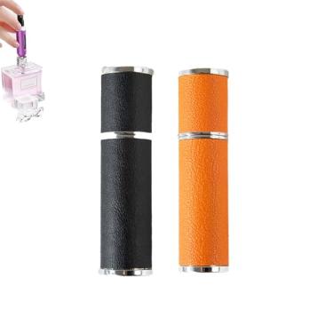 Imagem de Pacote com 2 frascos atomizadores portáteis de couro recarregáveis de 5 ml, frasco de refil de perfume tamanho viagem, dispensador de bolso luxuoso portátil, mini dispensador de colônia para mulheres