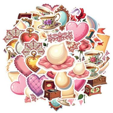 Imagem de 50 peças românticas vintage joias florais adesivos de brinquedo adesivos ornamentais pacote de adesivos para telefone faça você mesmo, guitarra, notebook, mala, copo, mala, geladeira, telefone