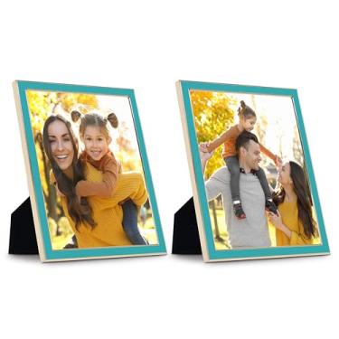 Imagem de Sheffield Home Porta-retrato de mesa – Moldura decorativa esmaltada de ferro para casa ou escritório, 12 x 18 cm, azul-petróleo e dourado