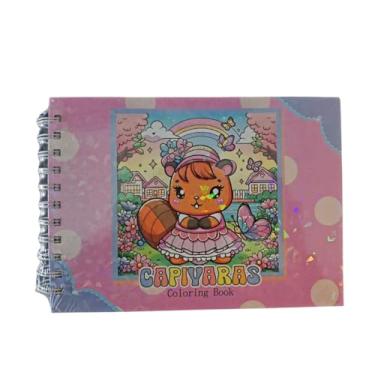 Imagem de Livro de Colorir Infantil dos Ursinhos, Capa Dura AZUL, Caderno de Pintar para Crianças e Adultos, 50 Folhas 180g, Tamanho A5, em Espiral, BOBBIE G (Rosa - Capivara)
