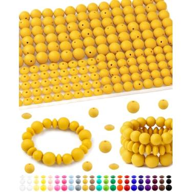 Imagem de 200 contas de silicone FIVEIZERO misturadas para fabricação de chaveiros, contas de silicone de lentilha redondas de 12 mm 15 mm e 12 mm para canetas, pulseira, colar, artesanato DIY (amarelo mostarda