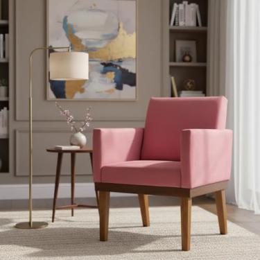 Imagem de Poltrona Decorativa Para Sala Recepção Manicure Consultório Salão de Beleza Base em Madeira Divine Tecido Suede (Rosê)