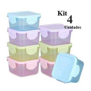Imagem de Kit 4 Potes de Papinha com Tampa Hermética Armazenamento e Congelament