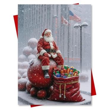 Imagem de ArtMalore Papai Noel com presentes por Radio City New York City Holiday Cartão comemorativo – cartolina de seda premium 5x7, em branco dentro, envelope vermelho – Projetado e impresso nos EUA por NYC