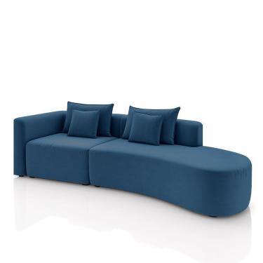 Imagem de Sofá Curvo Decorativo Kimiko 287cm 2 Lugares Sala De Estar Com Chaise Veludo Azul Petróleo G52 - Gran Belo