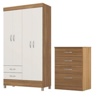 Imagem de Kit Guarda Roupa Solteiro 4 Portas Astro Cômoda Astral Amêndola Touch Off White