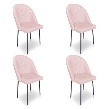 Imagem de Kit 4 Cadeiras Poltrona De Jantar Ariel Suede Rosa Bebê Pés De Ferro Preto - Pallazio