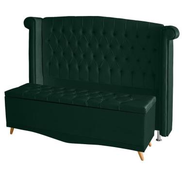 Imagem de Kit De Quarto Cabeceira De Cama Box E Calçadeira Baú Toquio Casal Queen 160 Cm Suede Verde Do Lar Móveis E Decoração