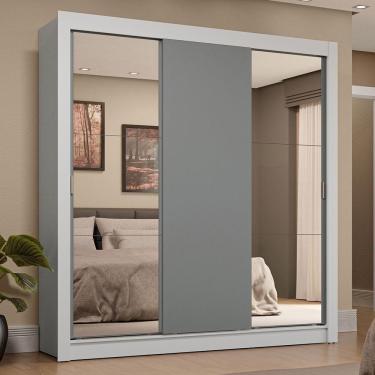 Imagem de Guarda-roupa Casal 3 Portas Correr 4 Gavetas Branco/Cinza