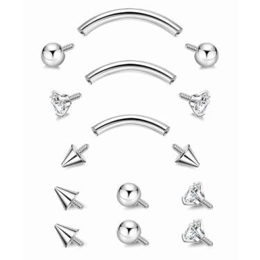 Imagem de Masedy 3 peças 16G 18G G23 piercing de sobrancelha de titânio puro para mulheres e homens barra curvada minúsculo anel de sobrancelha vertical labret lábio joia interna roscada torre helix concha