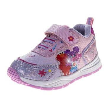 Imagem de Sesame Street Tênis infantil com luz LED respirável tênis de corrida para meninos e meninas 5-10 crianças pequenas 11 crianças pequenas, rosa, 10 Toddler