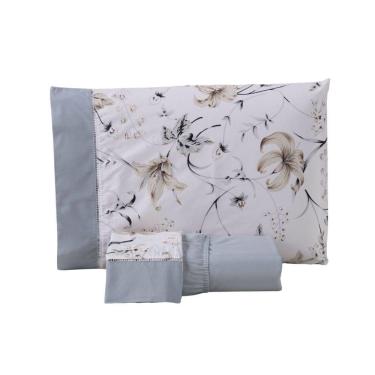 Imagem de Jogo De Lençol Encantare Ponto Palito Estampado Completo 4 Peças Casal 80% Algodão / 20% Poliéster Percal 180 Fios - Cin