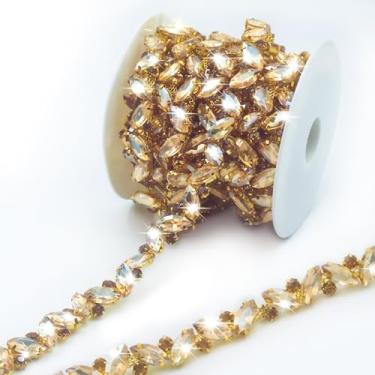 Imagem de PEARLY JUN Corrente de strass de 1 jarda com acabamento em strass champanhe tiras de aplique de cristal joias DIY para pulseiras de festa de casamento artesanato buquês de noiva acessórios de enfeite