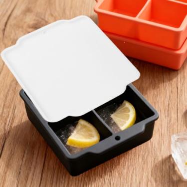 Imagem de Bandeja de gelo para 4 cubos de café – empilhável de fácil liberação, funciona como máquina de gelo, bandeja de silicone e molde de resfriamento de bebidas – capa preta + transparente