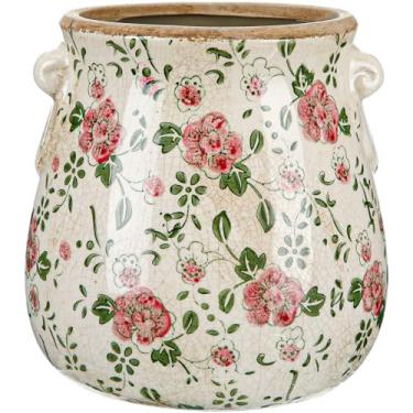 Imagem de Ninehaoou Vaso floral de cerâmica com furos de drenagem, vaso de flores vintage, vaso de flores rústico para plantas de interior, jardim, casa, decoração (ameixa vermelha)