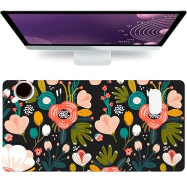 Imagem de Almofada de mesa floral grande flores couro PU impermeável almofada de mesa colorido antiderrapante computador PC laptop protetor preto mouse pads para jogos para escola, escritório e casa