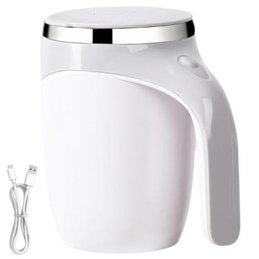 Imagem de Chewtoyo Caneca de agitação automática de aço inoxidável Slacker caneca magnética automática caneca de café portátil 380 ml marfim marfim USB modelo recarregável