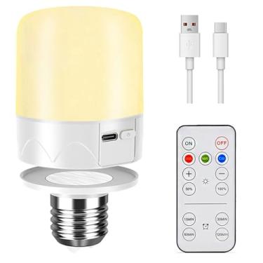 Imagem de SiJiMingyue Lâmpadas recarregáveis para luminárias sem fio, lâmpada de reserva de bateria para arandelas e lâmpadas com temporizador remoto, 3 temperaturas de cor 9 RGB, regulador, magnético, E12 (3