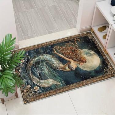 Imagem de Tapetes de área de sereia, oceano, 2x3, boêmio, sereia, lua, vintage, para banheiro, cozinha, entrada, interior, macio, antiderrapante, tapete fino, moderno, abstrato, para escritório, sala de jantar