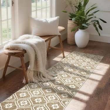 Imagem de EcoNest Tapetes Boho 5 x 15 cm, tapete lavável para sala de estar, tapetes geométricos de pilha baixa, tapete macio marroquino estampado, antiderrapante, para uso interno, cozinha, banheiro