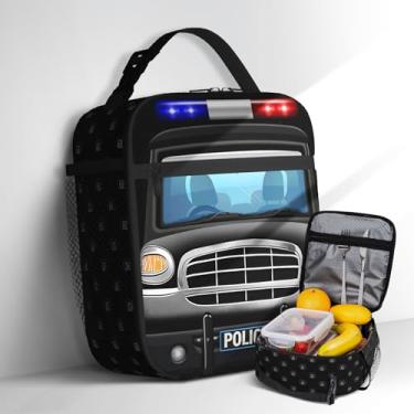 Imagem de Lancheira de carro de polícia para crianças Tolder fofo desenho animado preto lancheira reutilizável recipiente térmico para alimentos para meninos meninas escola, trabalho, escritório, viagem