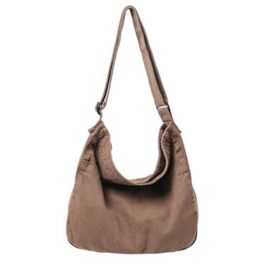 Imagem de KBTYE Bolsa carteiro de lona para mulheres, bolsa transversal para escola, Hobo, masculina, fofa, grande, bolsa leve, Marrom