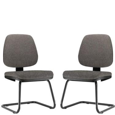Imagem de Kit 02 Cadeiras Para Escritório Job Fixa Linho Cinza Escuro