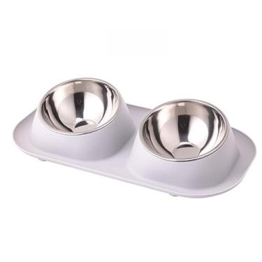Imagem de Comedouro e bebedouro 2 em 1 inox Duplo para bicho de estimação cachorro ou gatos C/antiderrapante(Cinza)