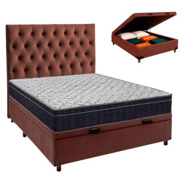 Imagem de Box Bau Marrom+Colchão Casal Airtech 150 Ortobom+Cabeceira