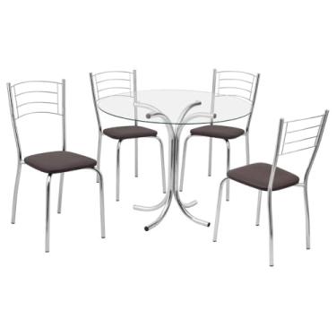 Imagem de Conjunto Mesa de Jantar Redonda com Vidro 80cm com 4 Cadeiras Multimóveis Cr50138 Marrom