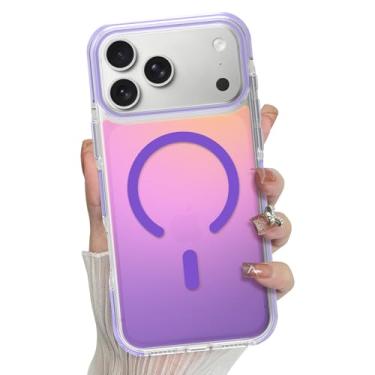 Imagem de Bonoma Capa magnética para iPhone 17 Pro 2025 【Suporte para Magsafe】 Protetor de câmera iridescente a laser com glitter brilhante à prova de choque - roxo